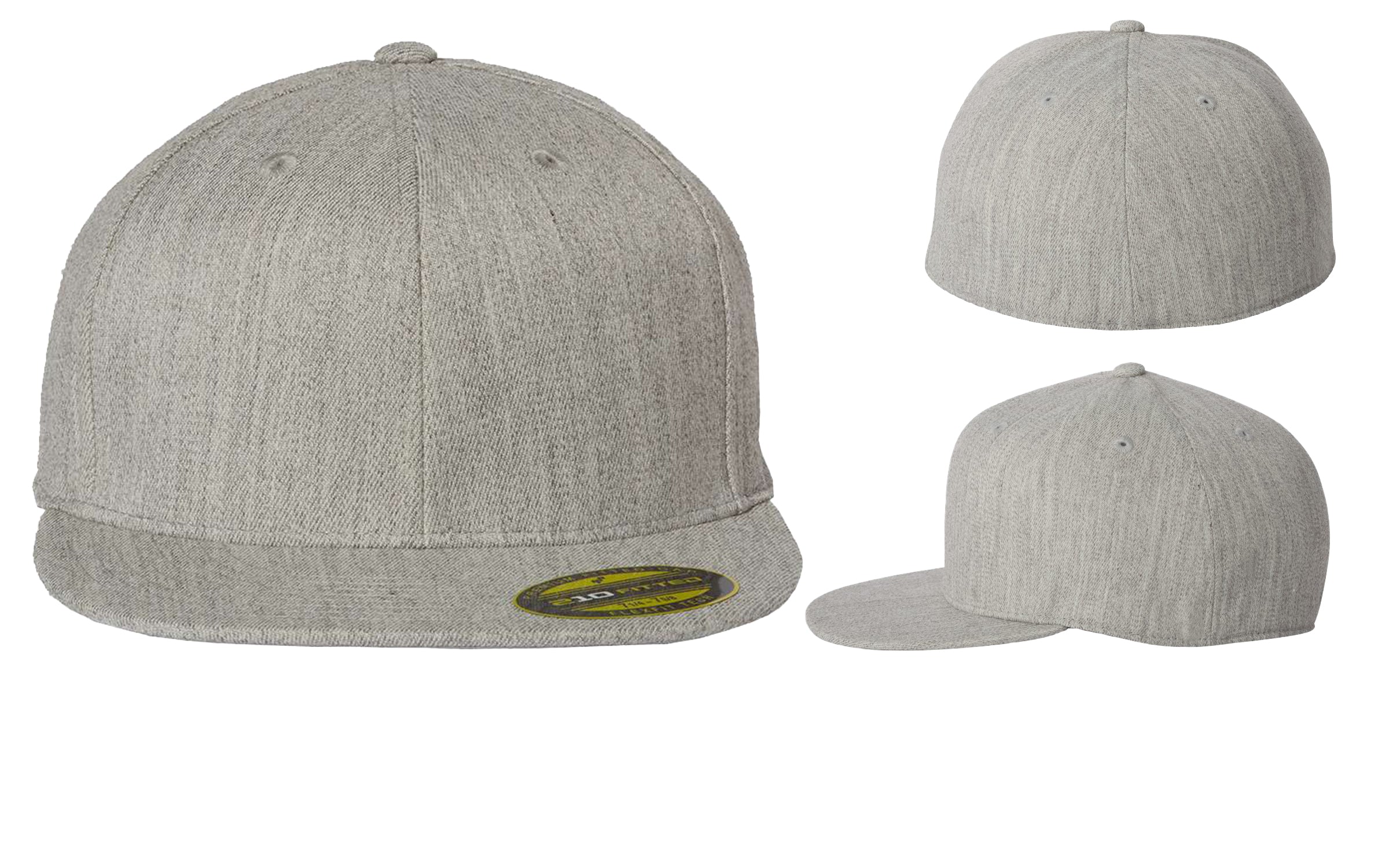 Flexfit 210 Flat Bill Cap Heather Grey Front side and back views