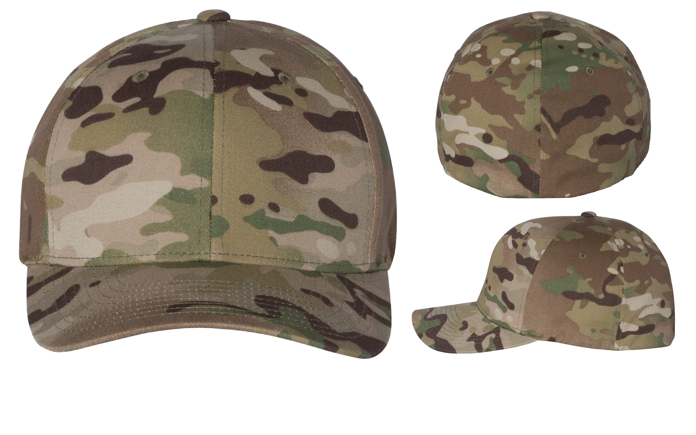 Flexfit 6277 Multicam green with a front side and back view