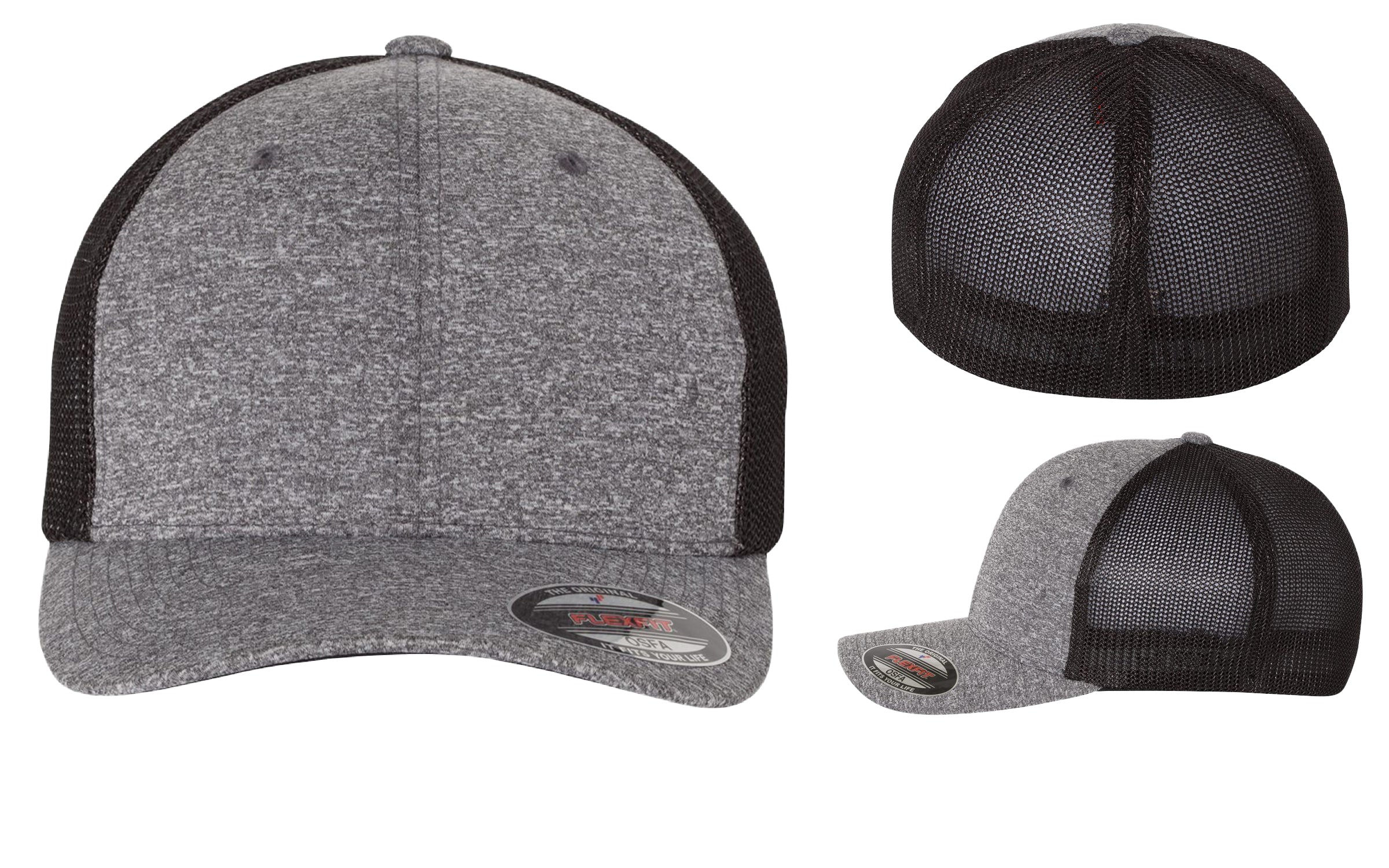 Flexfit Melange Trucker 6311 front side and back views