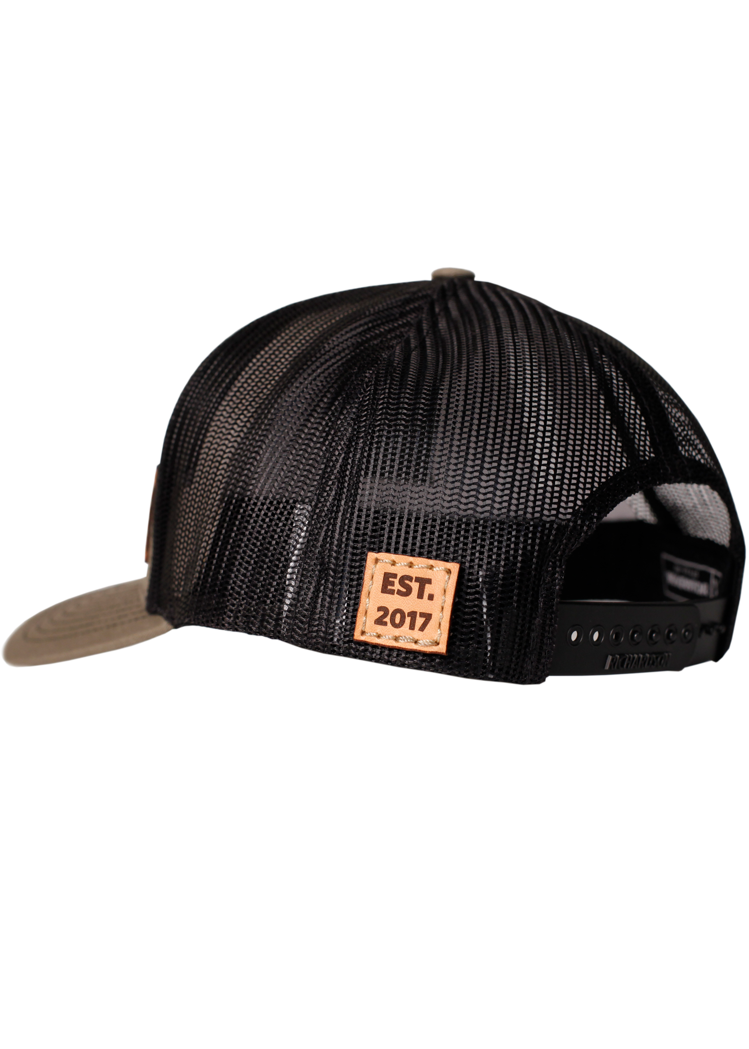 a richardson 112 with a back leather patch that says est 2017