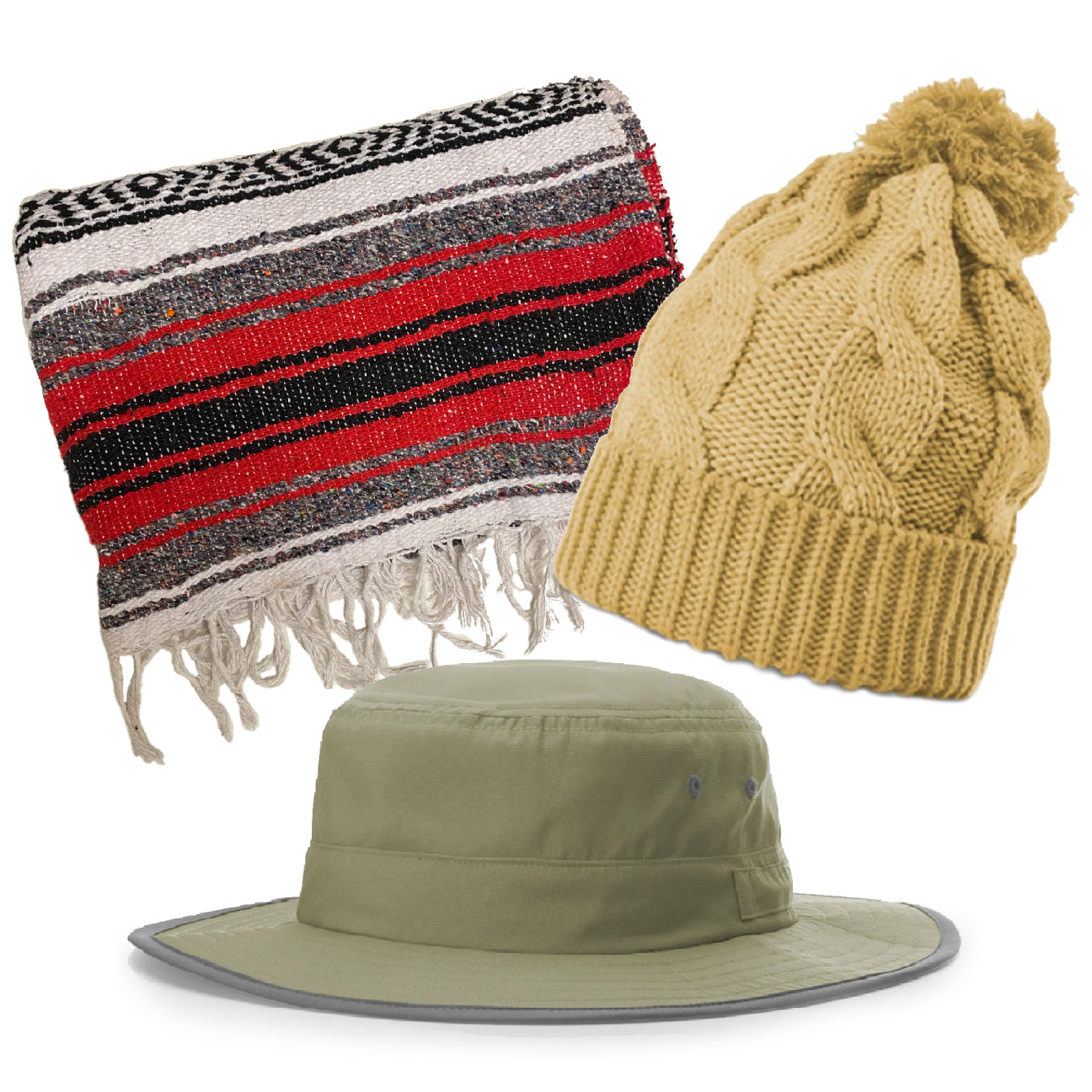 premium beanie mexican blanket and a bucket hat
