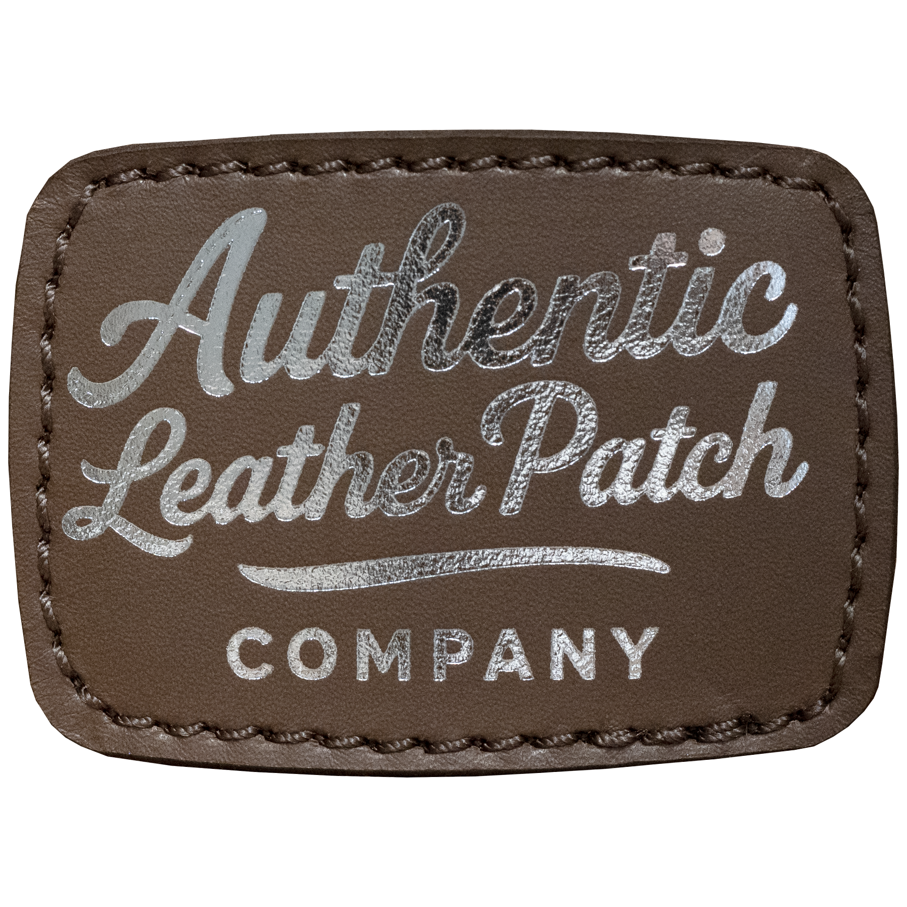 Brown leather patch with silver foil