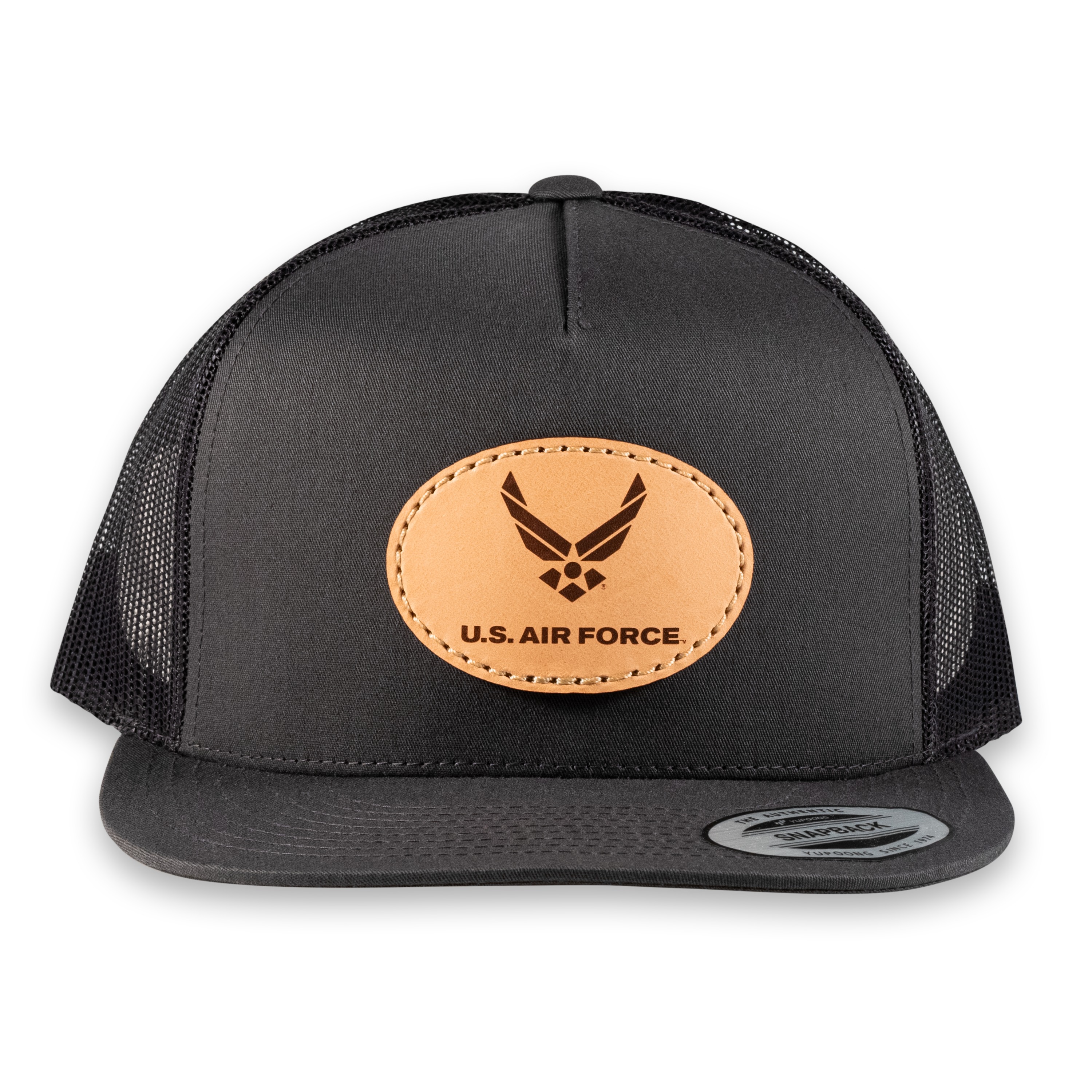 U.S. Air Force Oval Flat Bill Trucker Hat- Officially Licensed Leather Patch Hat