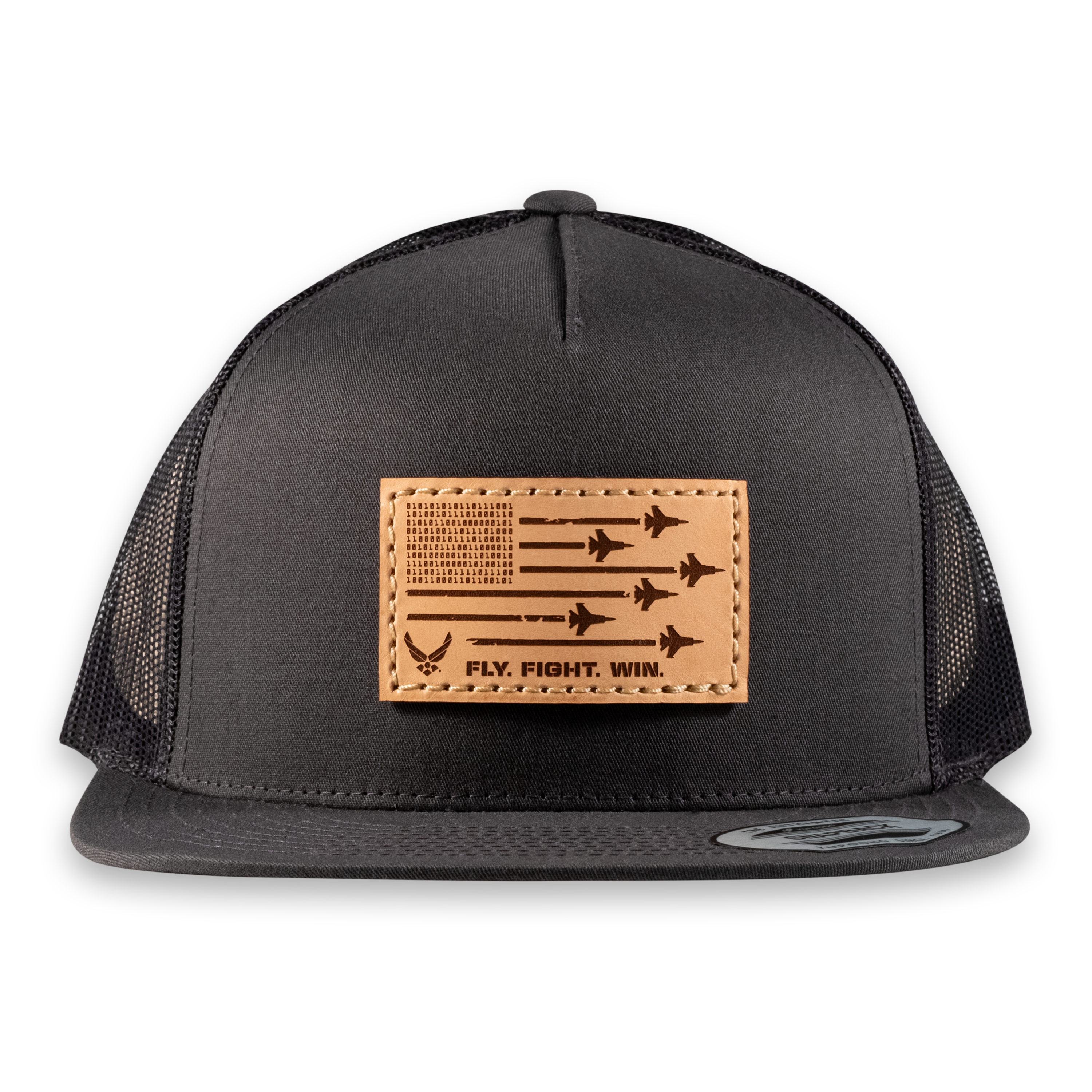 Fly Fight Win Flat Bill Trucker Hat- Officially Licensed Leather Patch Hat