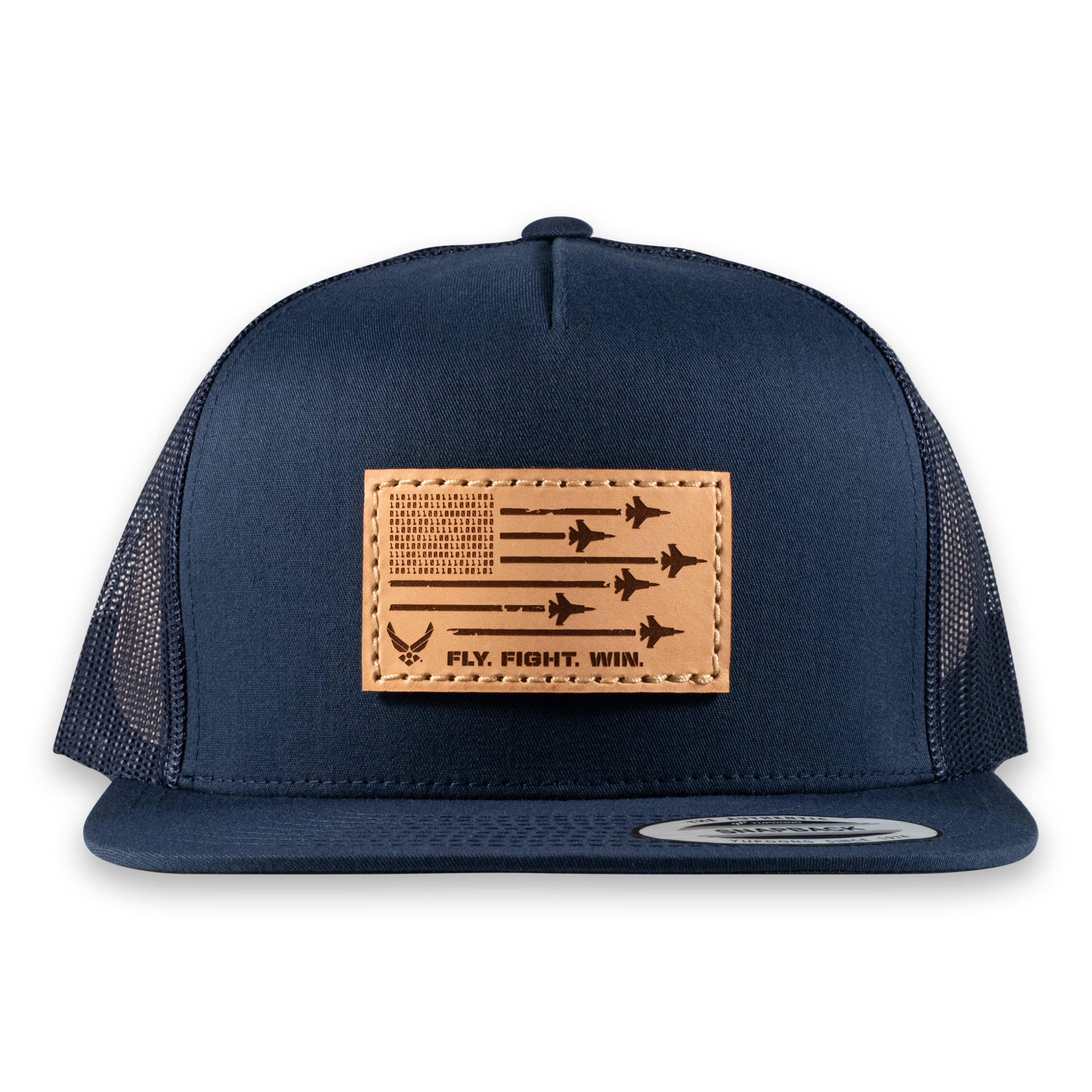 Fly Fight Win Flat Bill Trucker Hat- Officially Licensed Leather Patch Hat