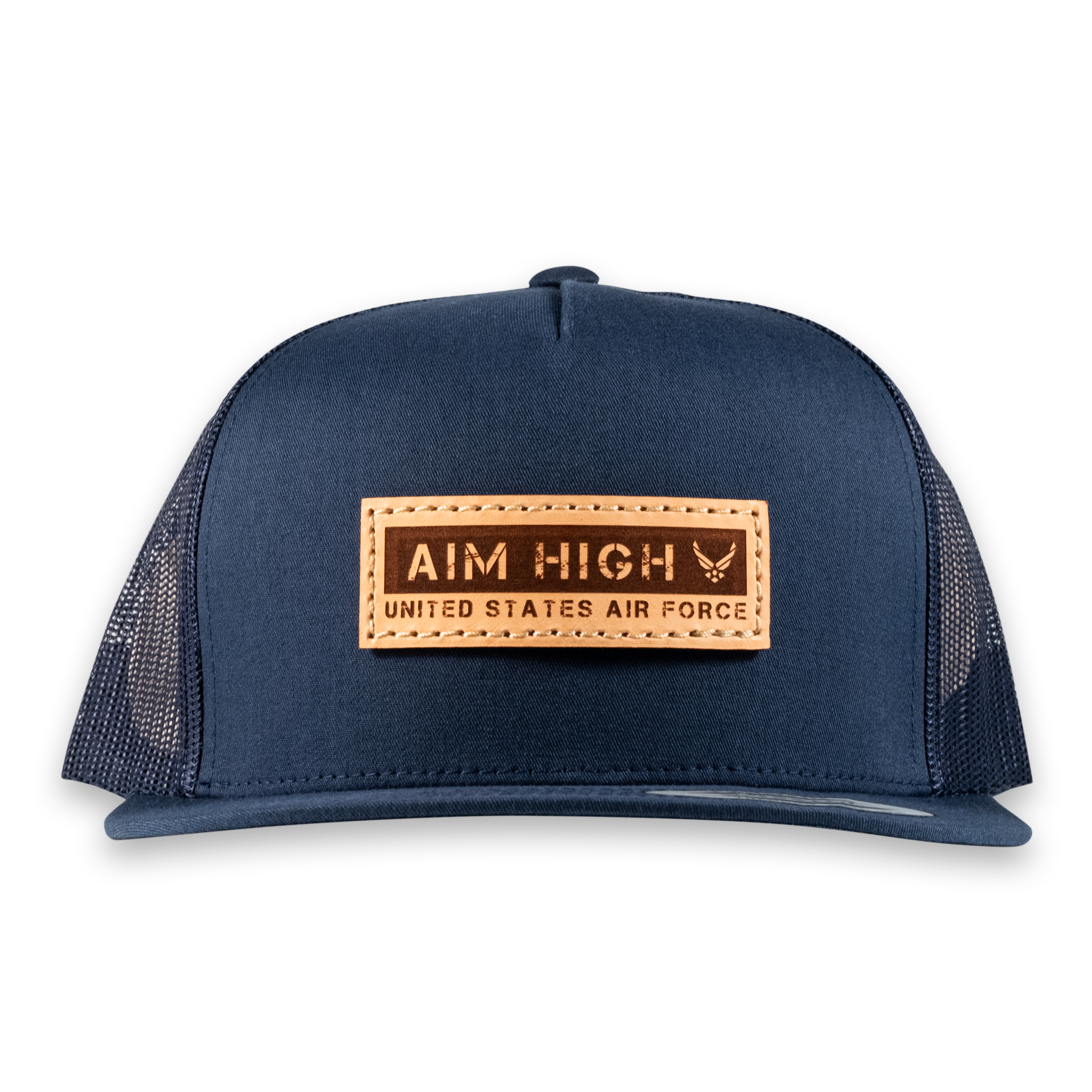 Aim High Rectangle Flat Bill Trucker Hat- Officially Licensed Leather Patch Hat