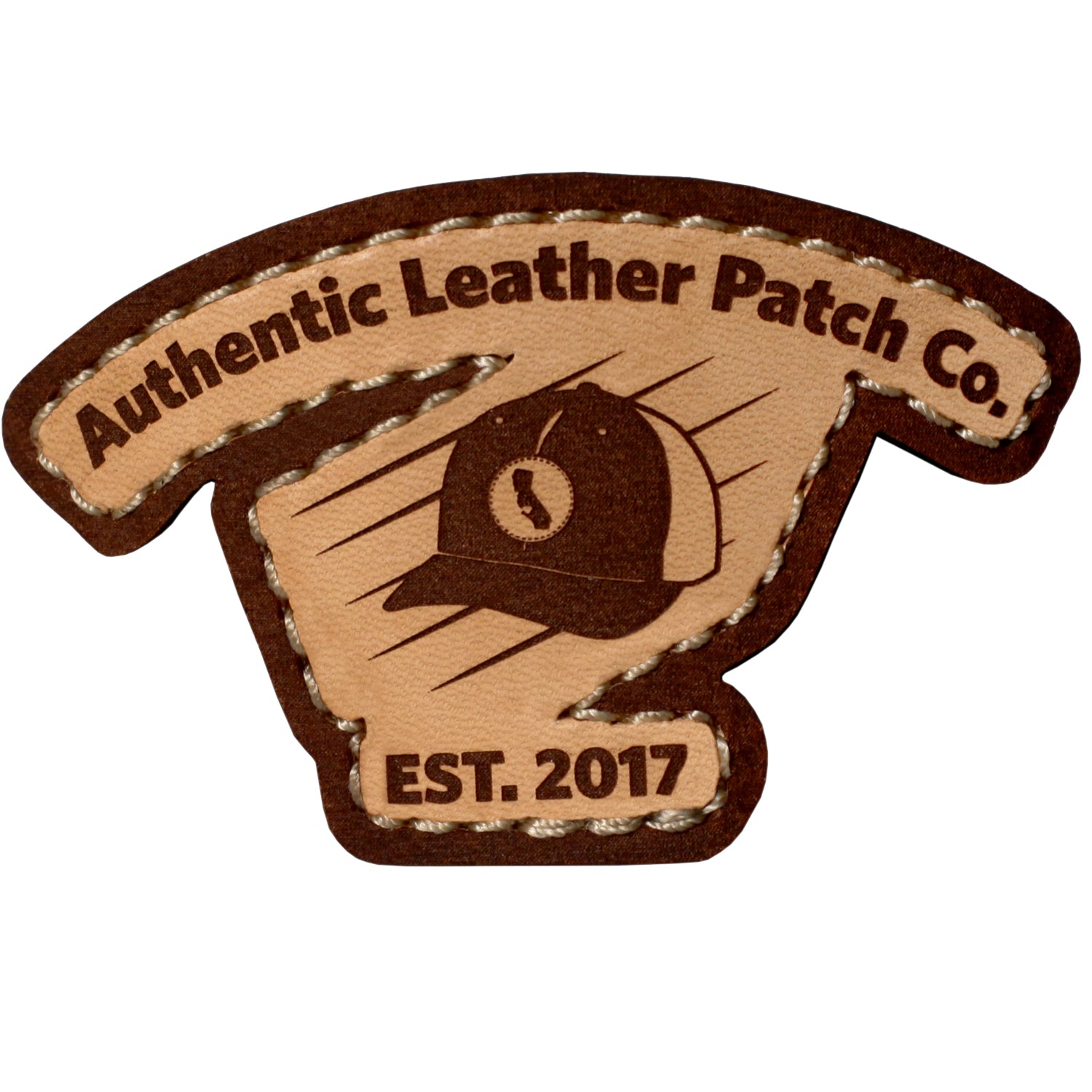 Natural leather on custom shaped patch and precision stitch