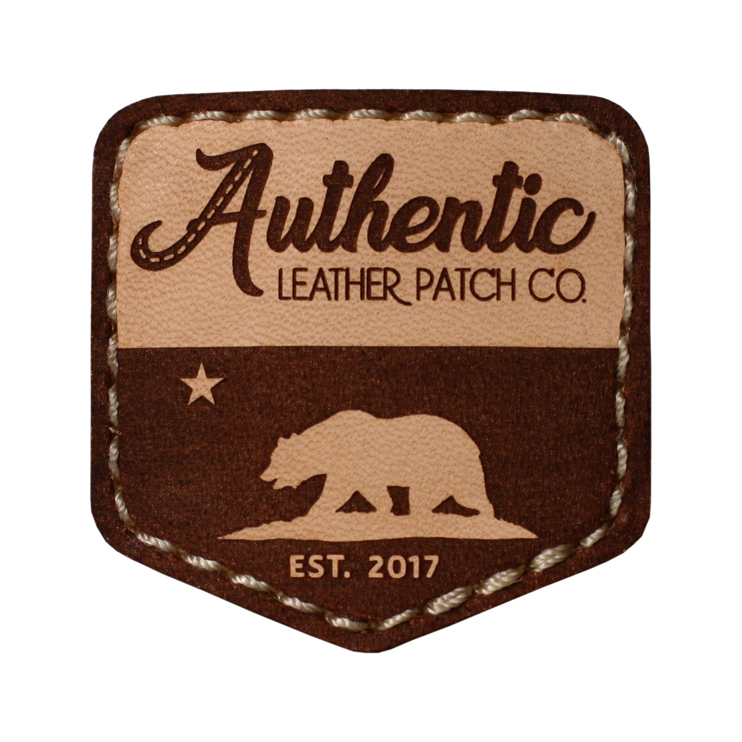 Natural leather with recision stitch of bear republic leather patch