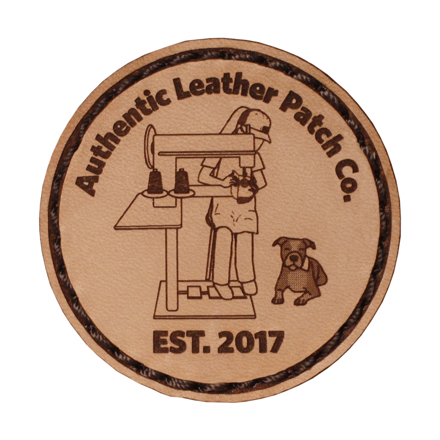 Natural leather and precision stitch on leather patch of women stitching with dog