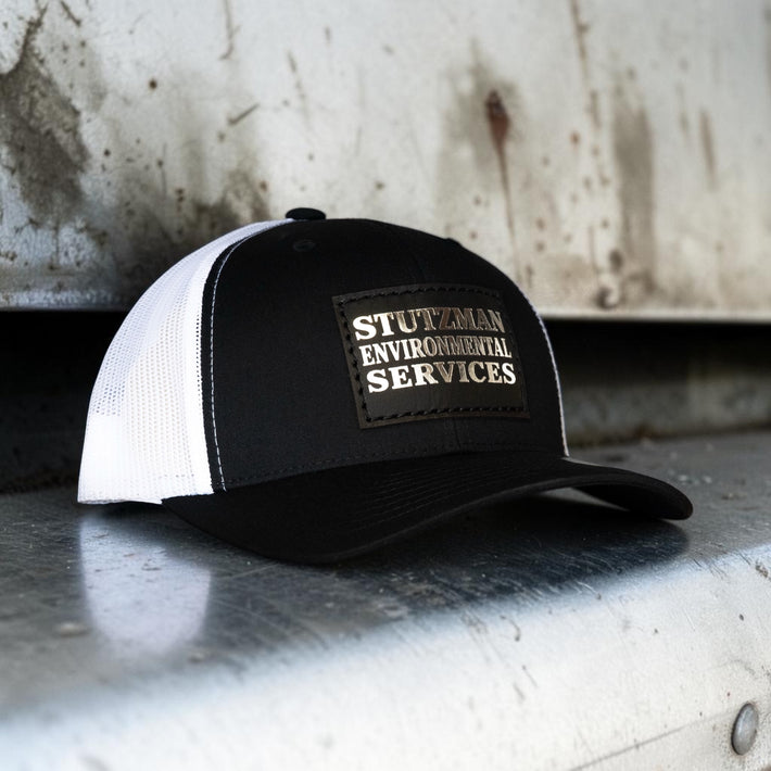 Stutzman Environmental Services Silver foil custom leather patch hats